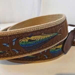Zep-Pro Fish Embroidered Brown Leather Belt Mahi Mahi Blue Fish 45/46